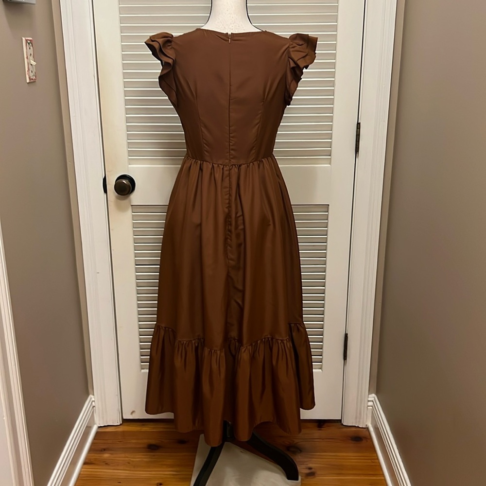Sold on mercari.  SHEIN Tiered Ruffled Midi Dress in Brown, Size Small, EUC - Picture 15 of 17